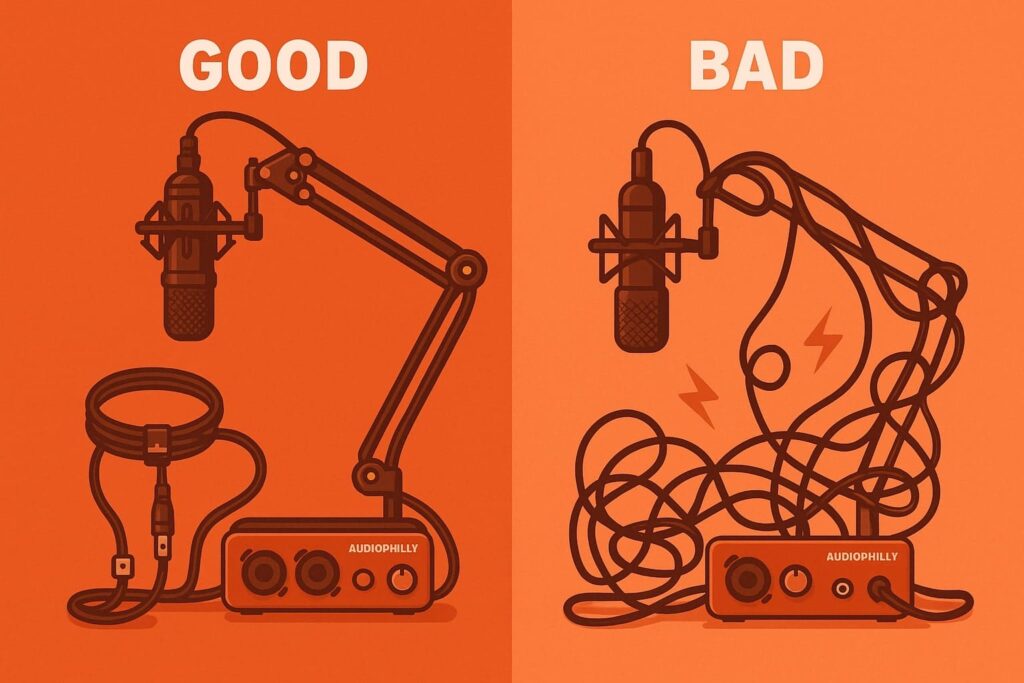 Good cable management (left) vs. problematic setup (right)